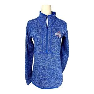 Antigua Cubs 2016 World Series Baseball Half Zip-up Sweater Jacket in Blue